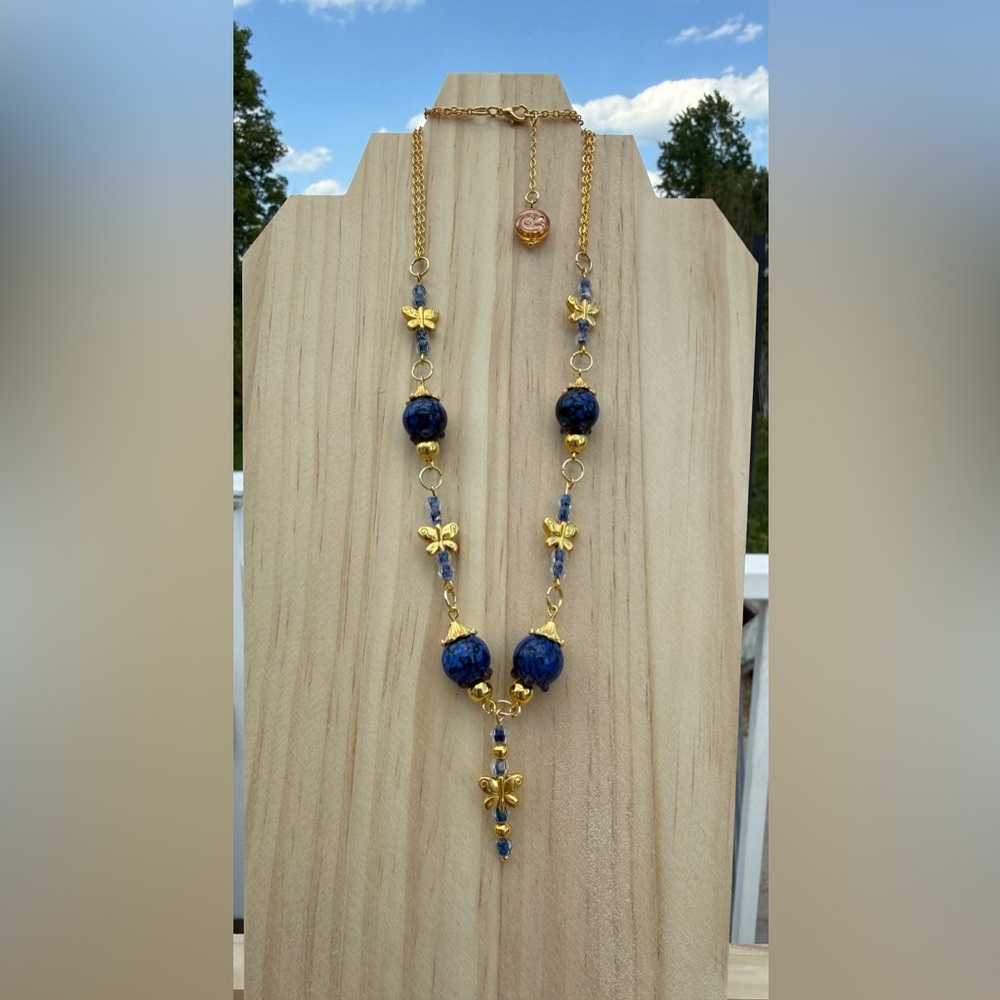 Elegant Glass Blueberries and Butterflies Necklace & Earrings Set